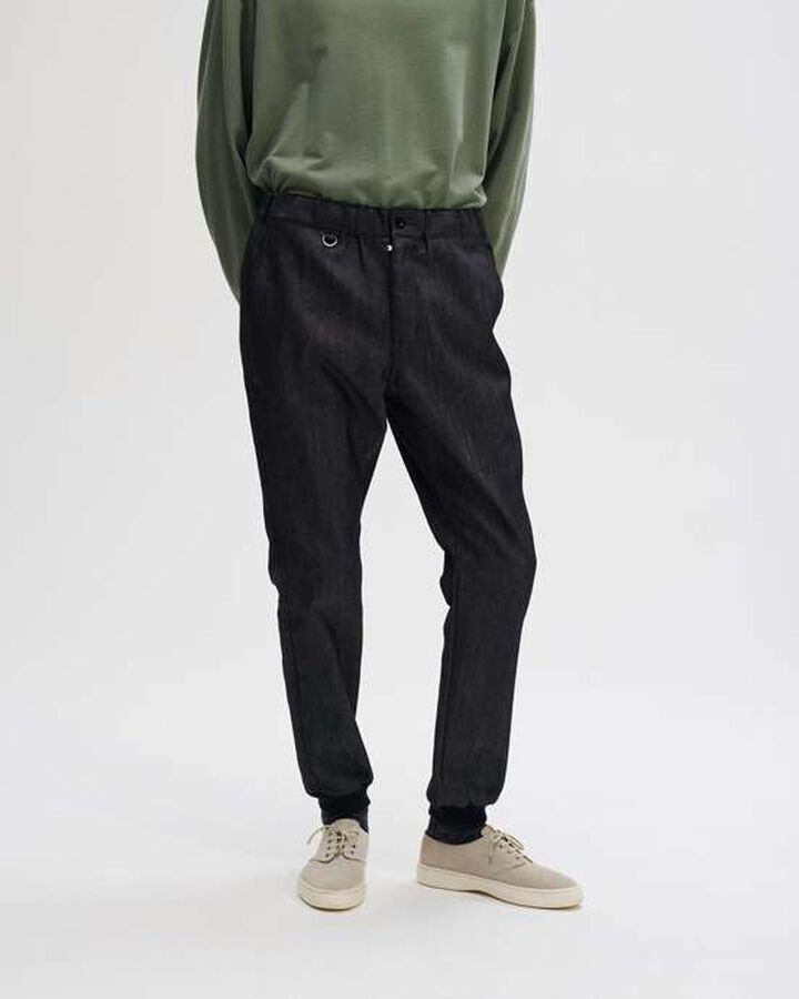 STRETCH DENIM SLIM FIT RIBBED PANTS,INDIGO, medium image number 4
