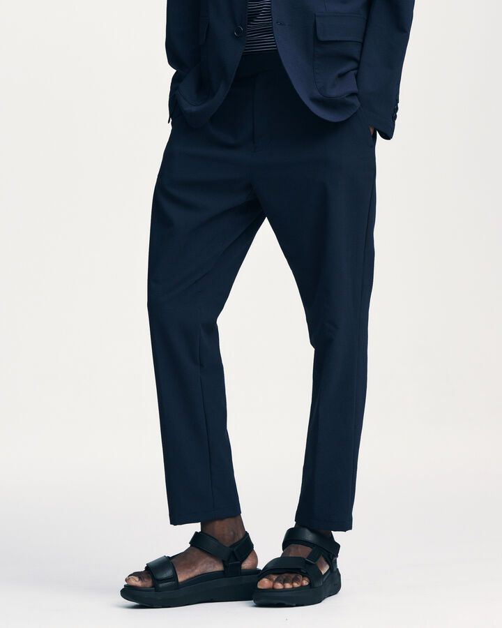 4WAY STRETCH SHIRRING SLIM-FIT SLACKS,NAVY, medium image number 5