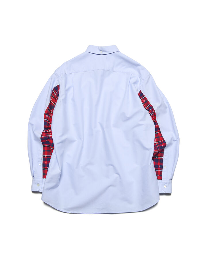 STAR PRINT CHECK PANELED B.D SHIRT,BLUE, medium image number 1