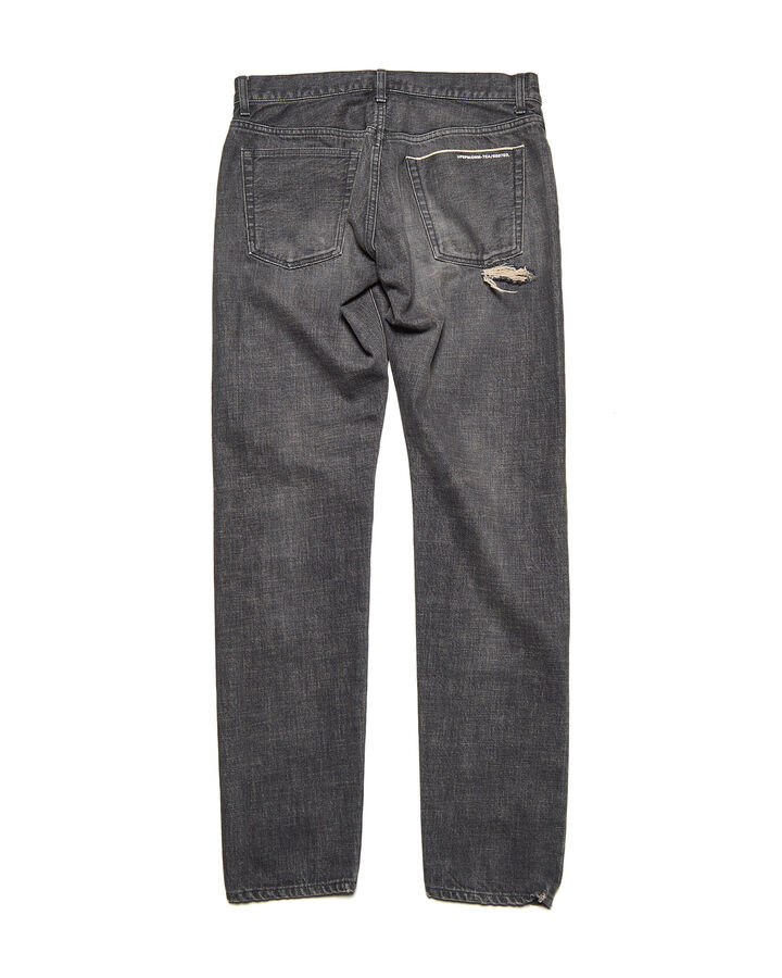 DAMAGED DENIM TAPERED-FIT JEANS,BLACK, medium image number 1