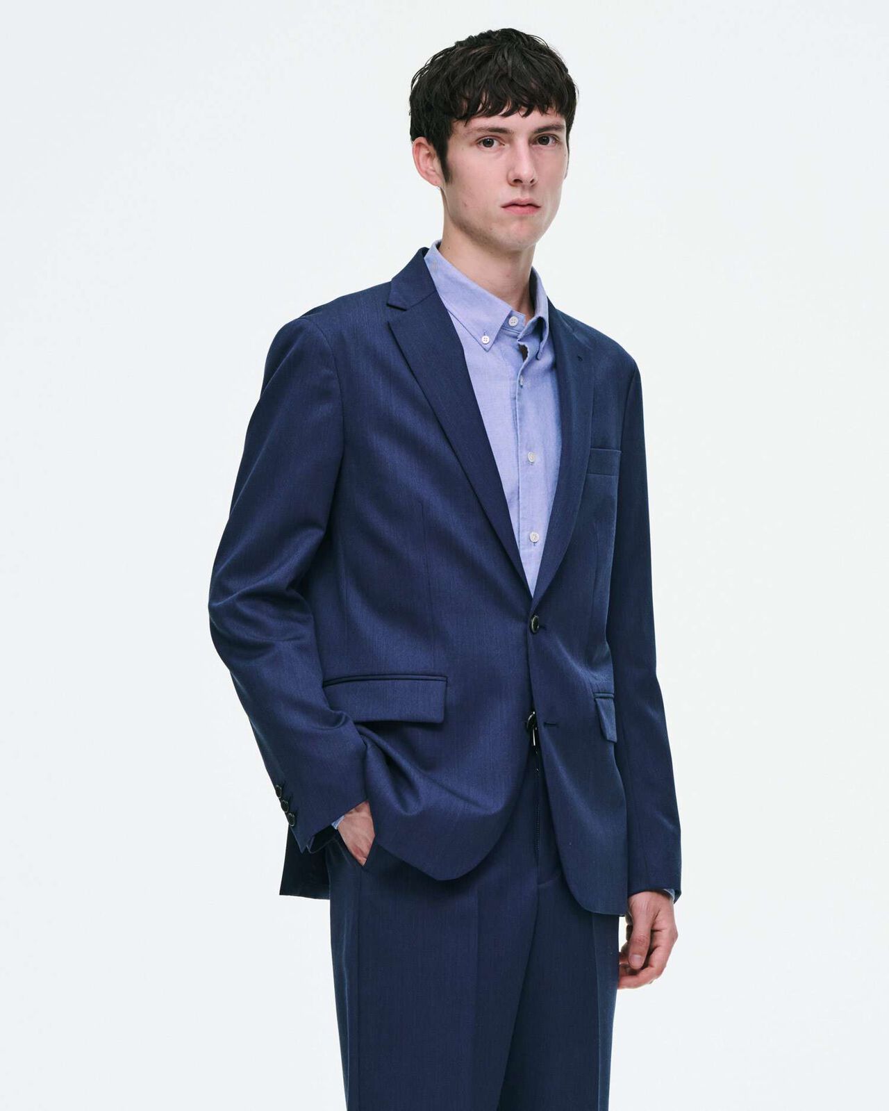 WOOL GABARDINE STANDARD 2-BUTTON JACKET,CHARCOAL GRAY, large image number 6