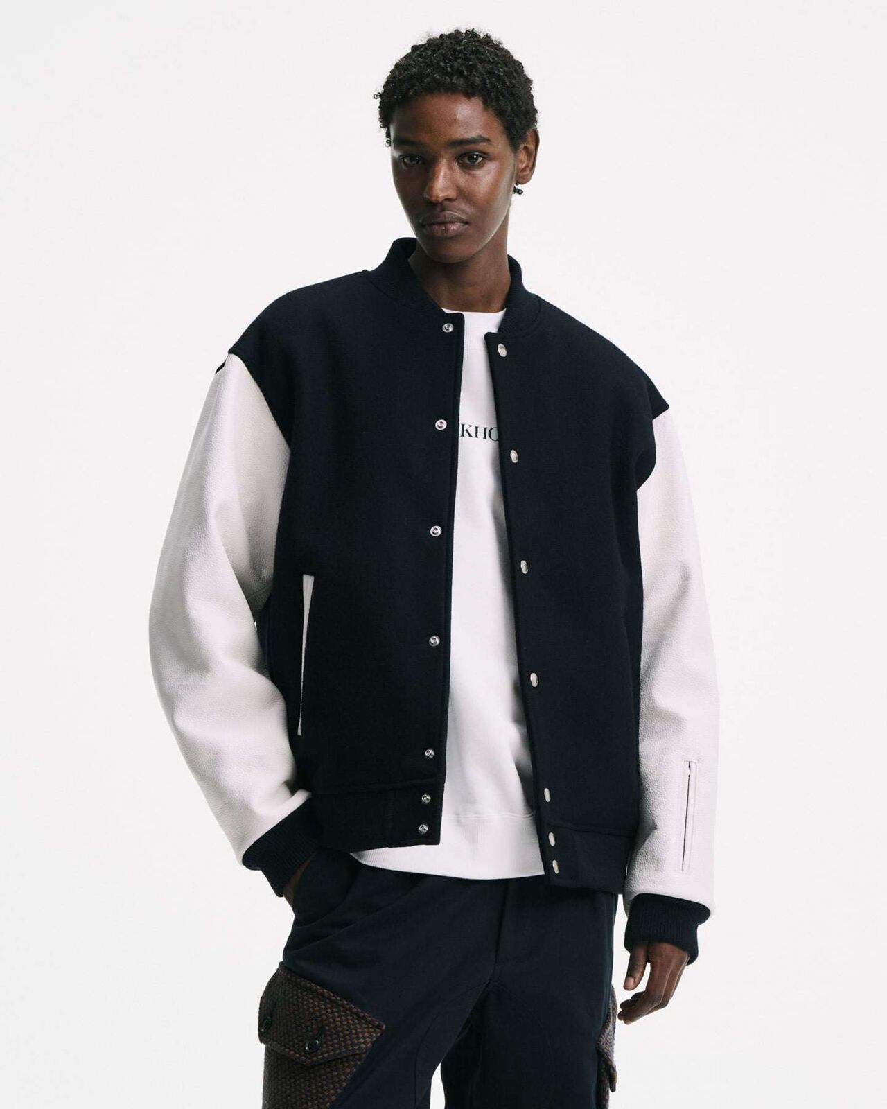 MELTON LAMBSWOOL VARSITY JACKET,NAVY, large image number 5