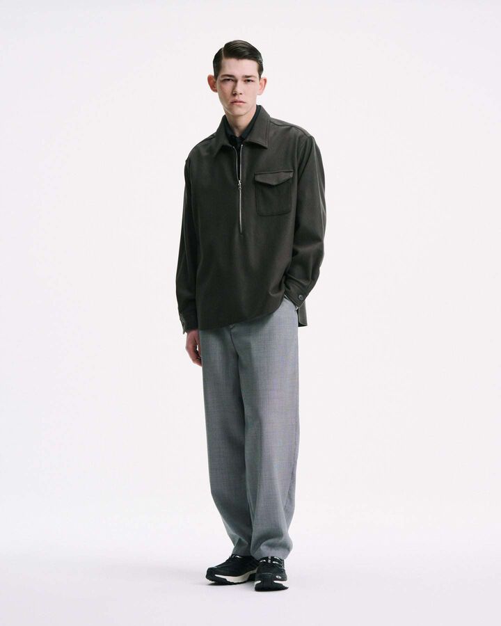LIGHT MELTON WOOL HALF-ZIP SHIRT,CHARCOAL GRAY, medium image number 5
