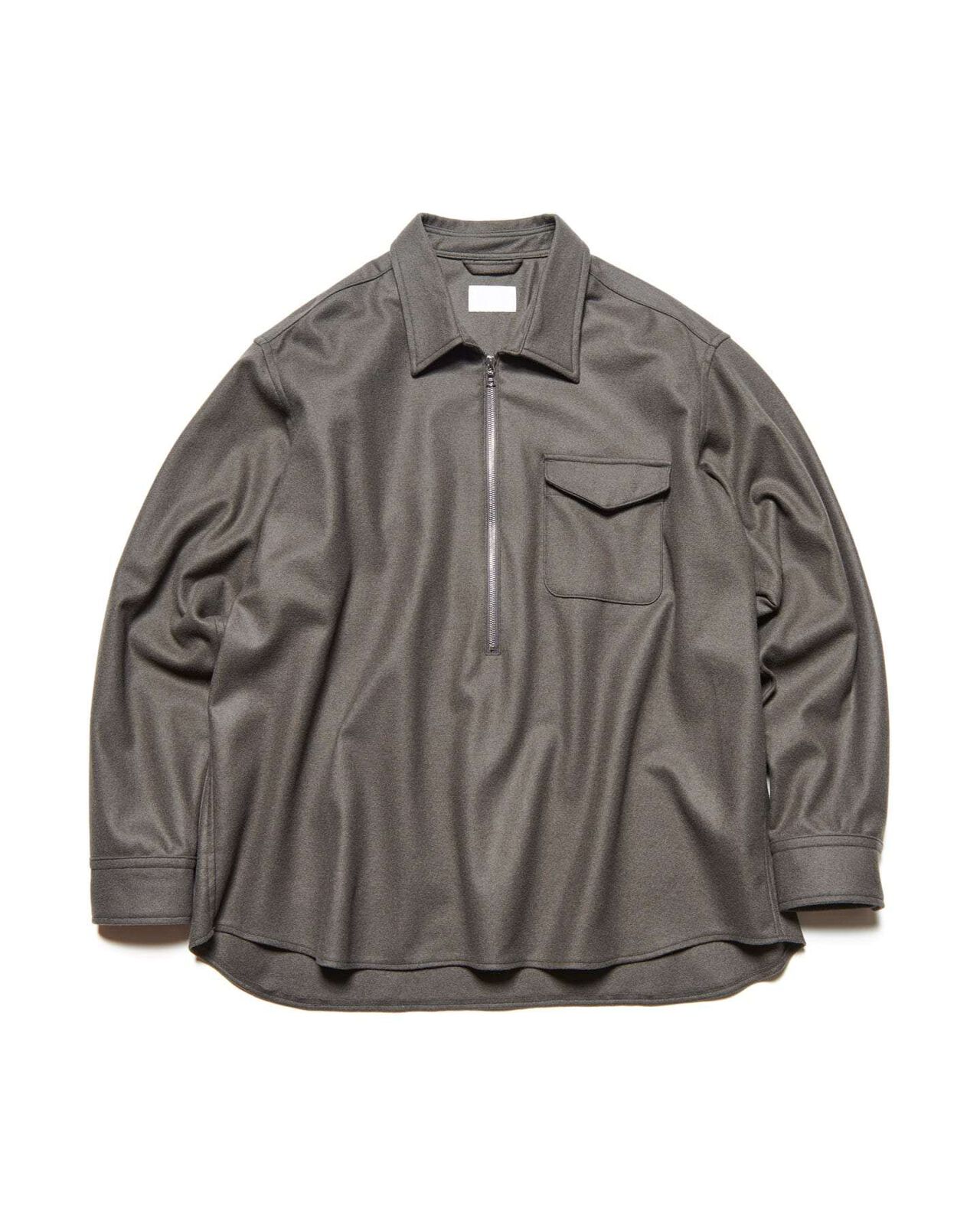 LIGHT MELTON WOOL HALF-ZIP SHIRT,CHARCOAL GRAY, large image number 0