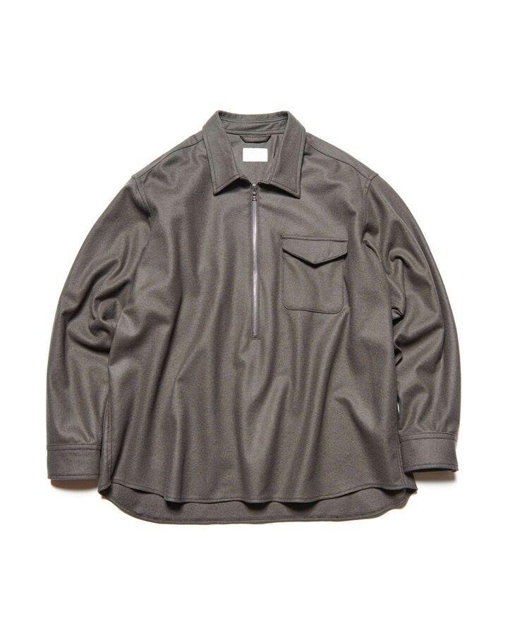 LIGHT MELTON WOOL HALF-ZIP SHIRT,CHARCOAL GRAY, medium