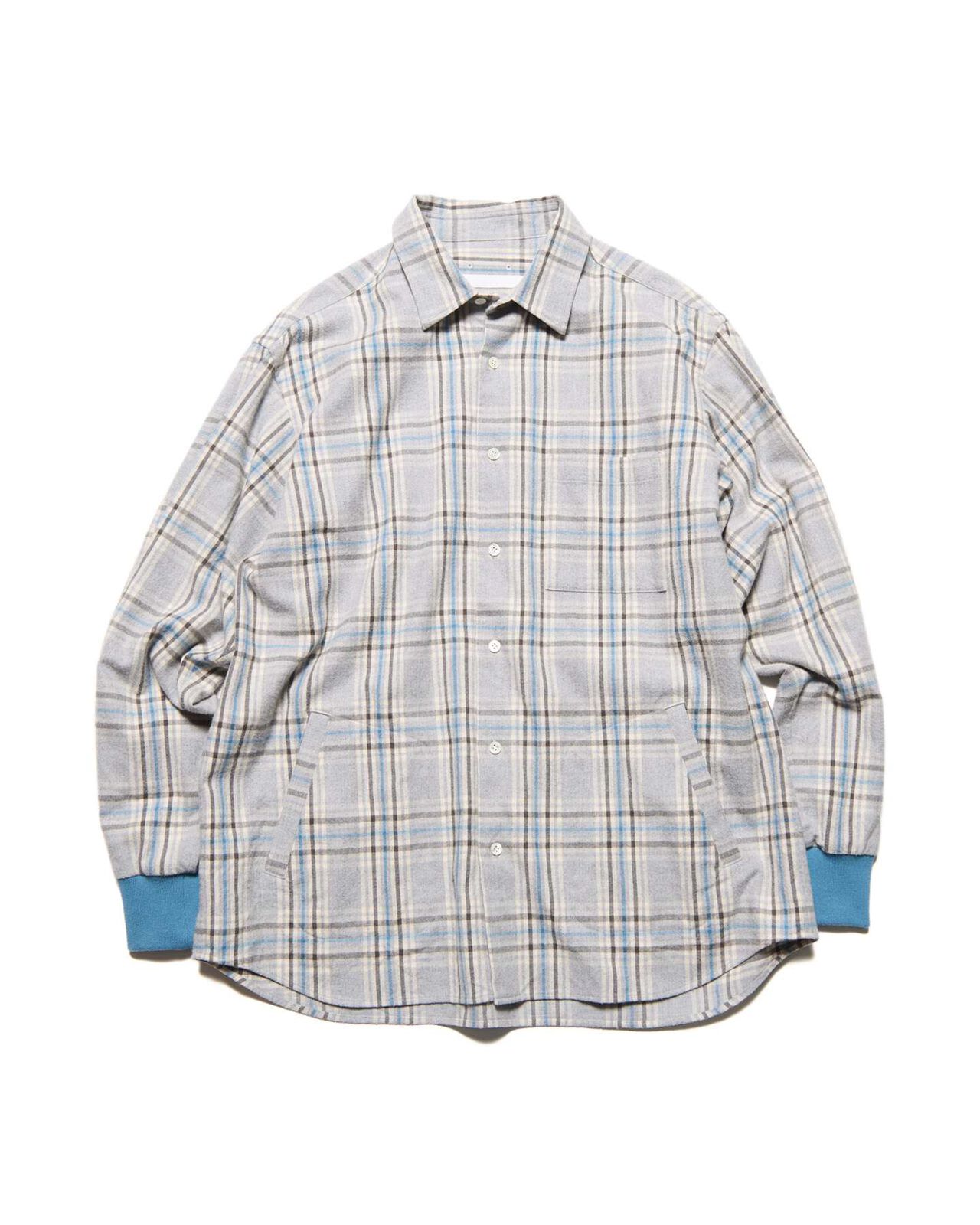 FLANNEL CHECK RIBBED SHIRT,LIGHT GRAY, large image number 0