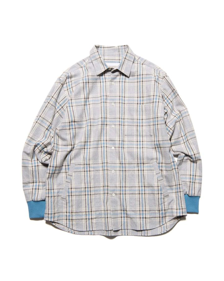FLANNEL CHECK RIBBED SHIRT,LIGHT GRAY, medium