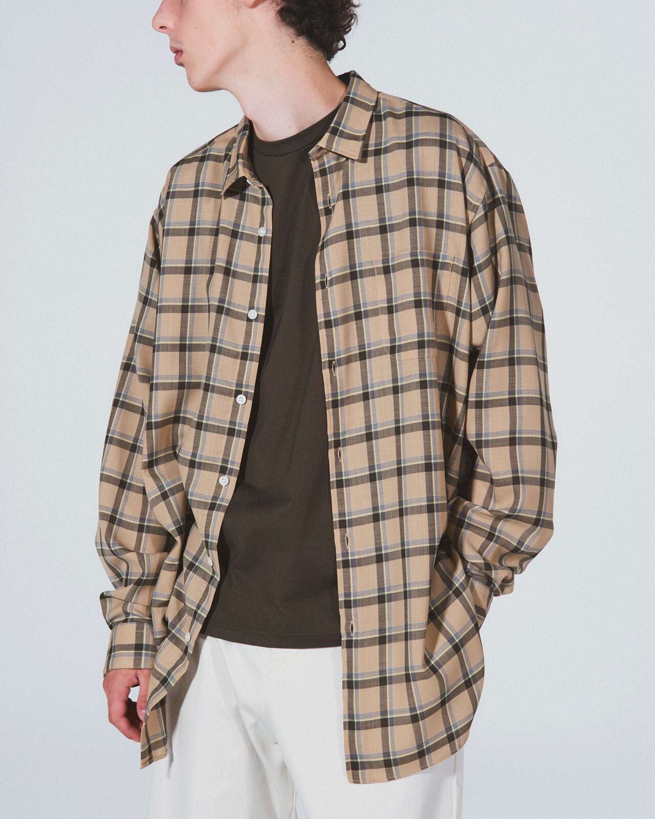 WOOL TWILL BAGGY LONG SHIRT,BLACK, large image number 4