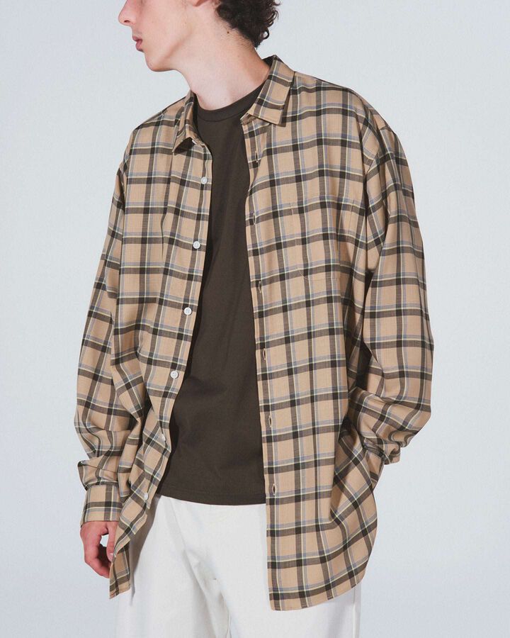 WOOL TWILL BAGGY LONG SHIRT,BLACK, medium image number 4