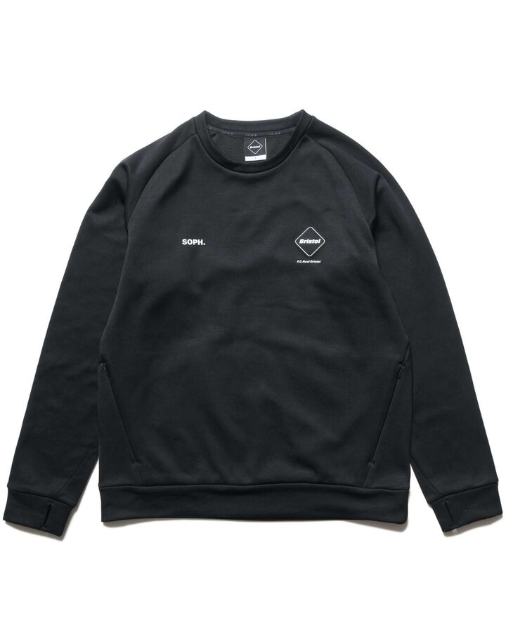 STRETCH FLEECE CREWNECK TOP,BLACK, medium