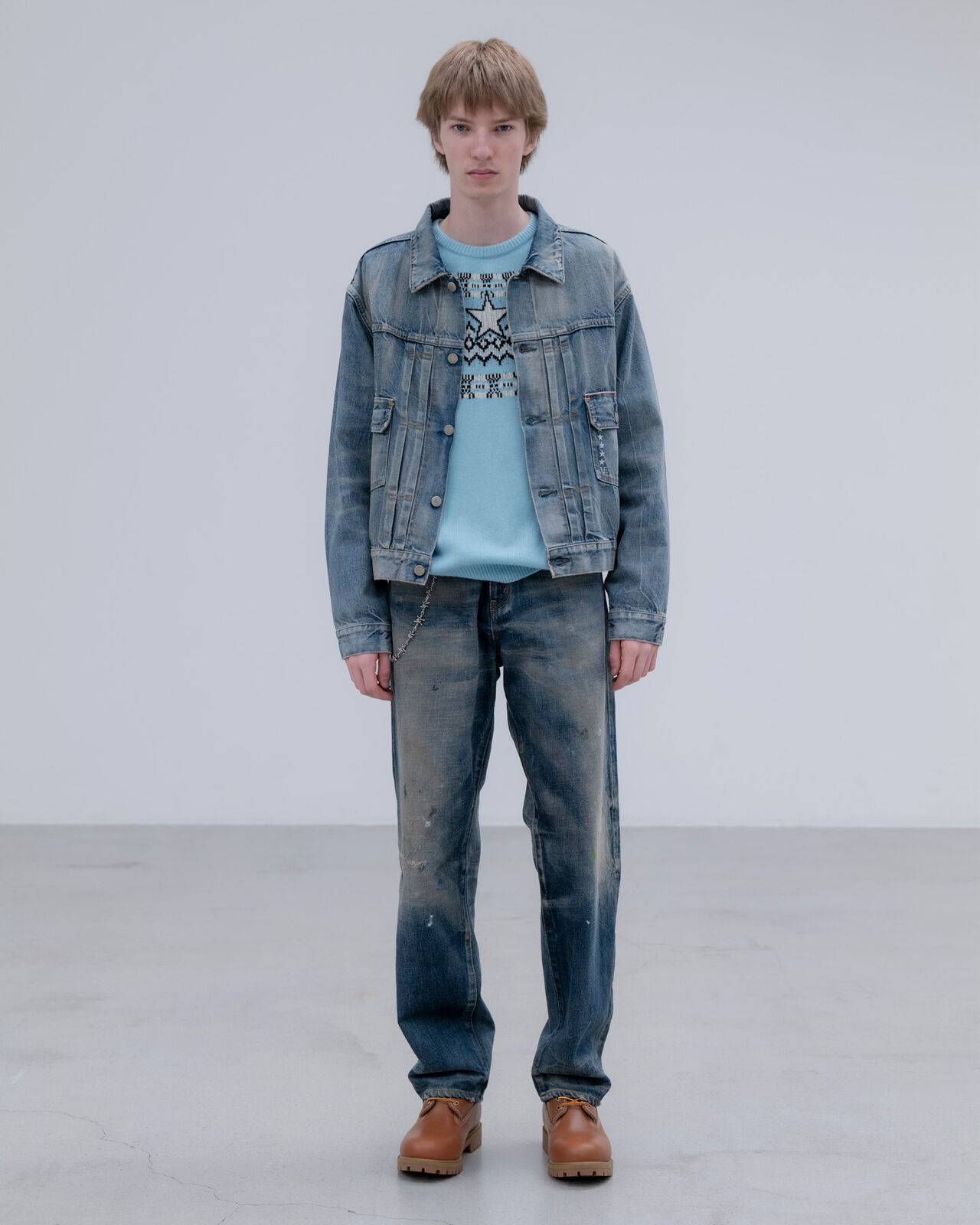 DAMAGED DENIM TRUCKER JACKET,INDIGO, large image number 8