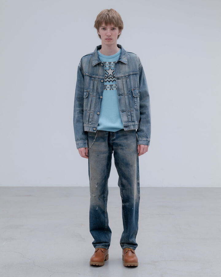 DAMAGED DENIM TRUCKER JACKET,INDIGO, medium image number 8