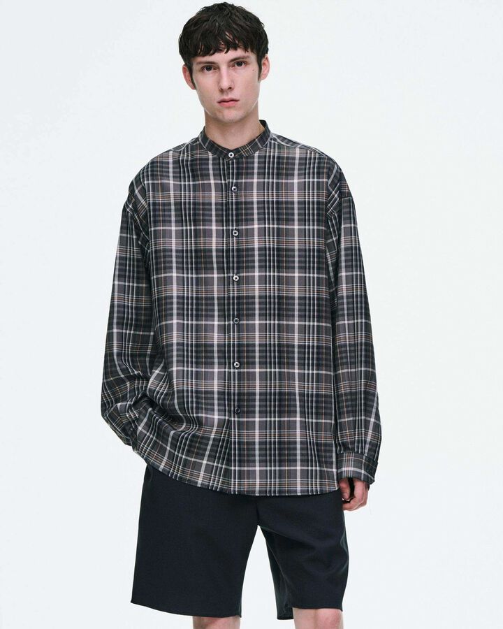 WASHBLE WOOL BAND COLLAR SHIRT,BLACK, medium image number 4