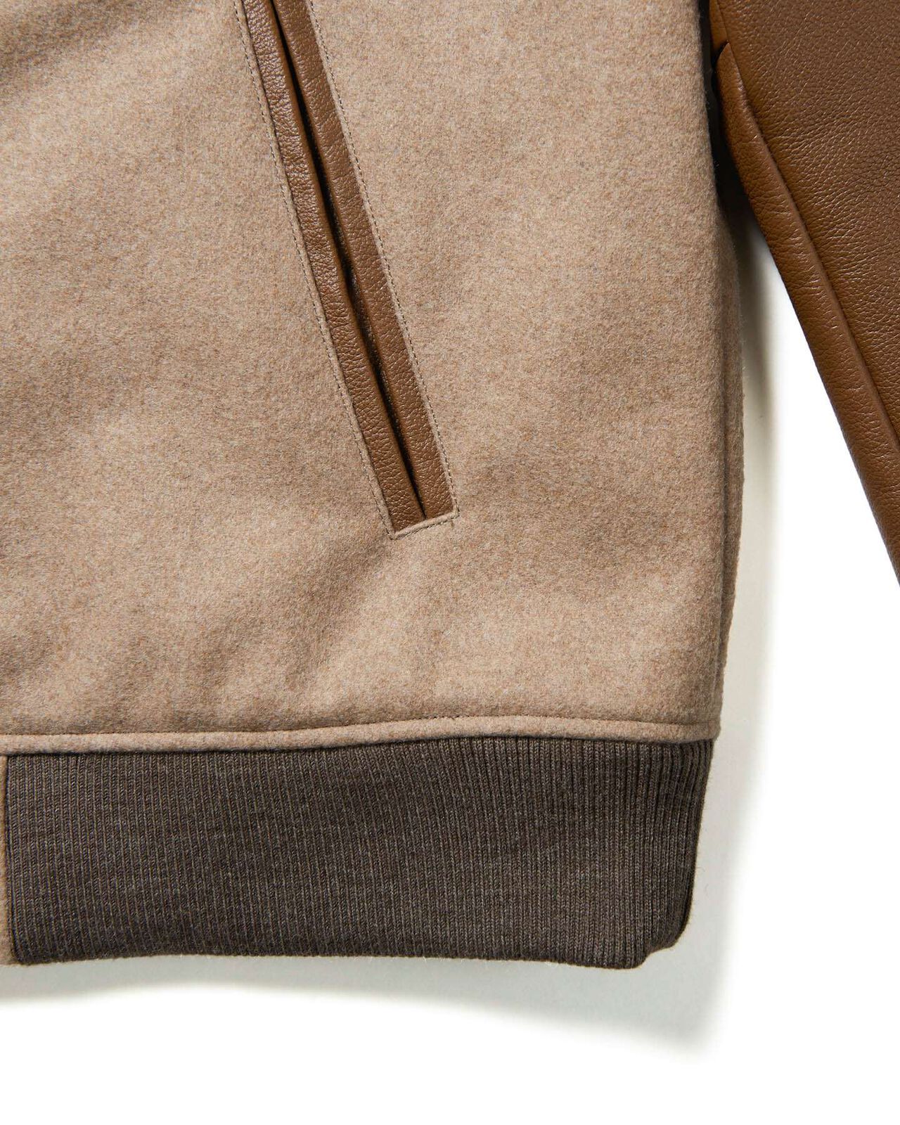 LEATHER SLEEVE VARSITY JACKET,BEIGE, large image number 4