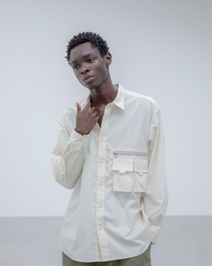 COTTON WEATHER FIELD BAGGY SHIRT,BEIGE, medium image number 4